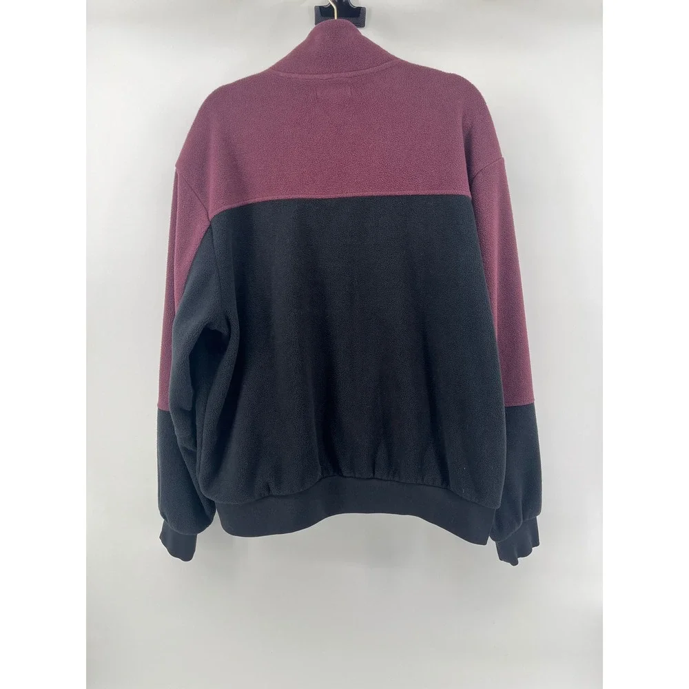 True Religion Mens Fleece Zip Up Jacket Colorblock Burgundy Black XL Los Angeles